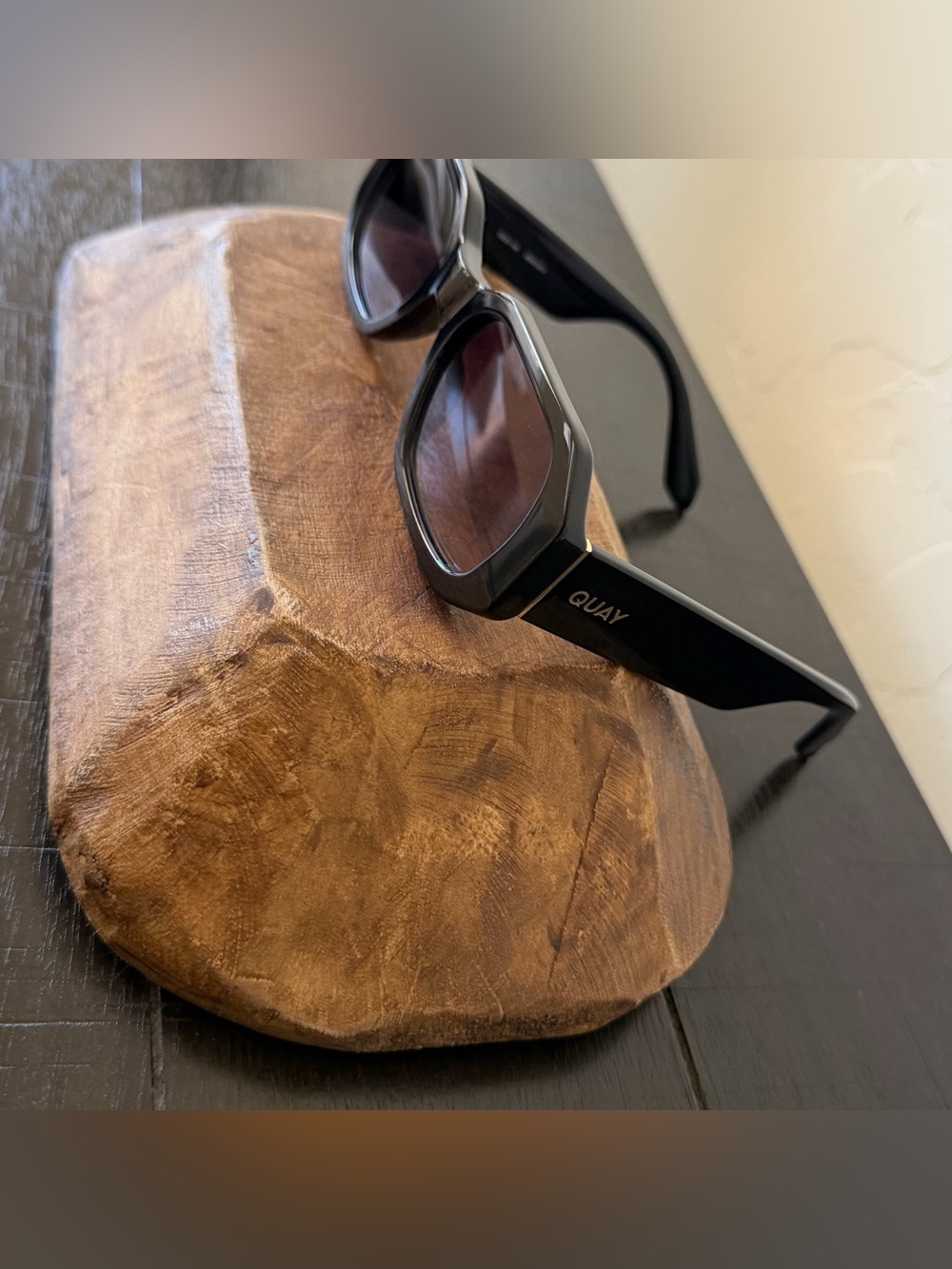 Quay HYPED UP Black Fame / Smoke Lens Geometric Narrow Sunglasses - Picture 6 of 9